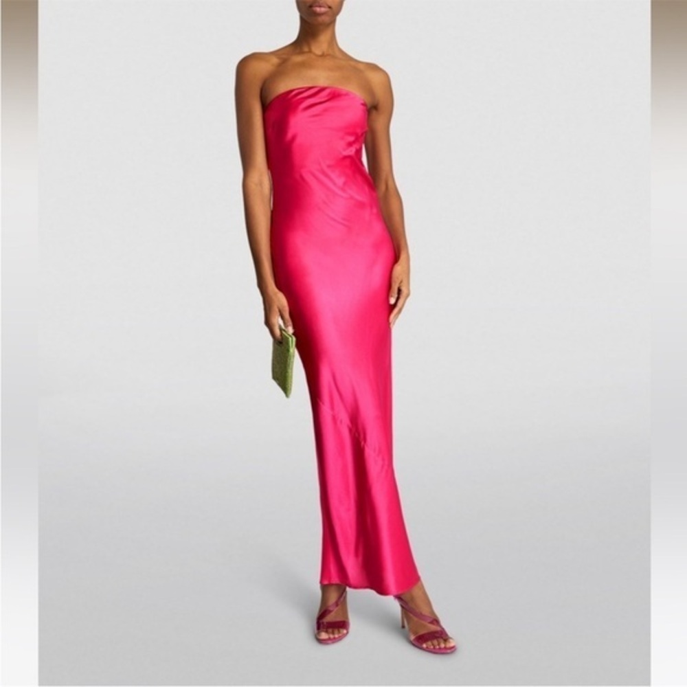 cult gaia Strapless Satin Maxi Dress in Hot Pink
